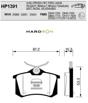 Колодки тормозные VW AUDI SEAT SKODA задние (4шт.) HARDRON SANGSIN HP1391 SANGSIN