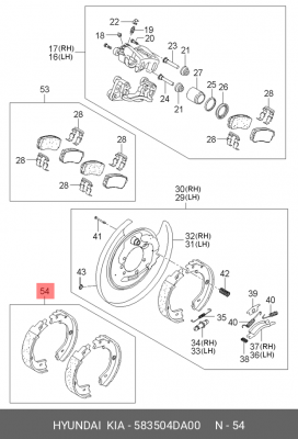 Колодки тормозные KIA Carnival (05-) стояночного тормоза (4шт.) OE 583504DA00 HYUNDAI KIA