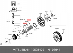 вкладыш коленвала! упорное полукольцо\ Mitsubishi Outlander 2.4D 10> 1052B479 MITSUBISHI