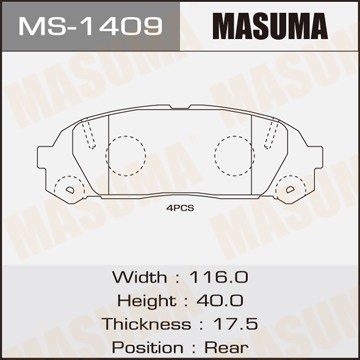 колодки дисковые з.!\ Toyota Mark II GX100 96-00 MS1409 MASUMA