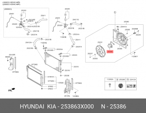 Мотор охлаждения радиатора HYUNDAI Elantra (10-) OE 253863X000 HYUNDAI KIA