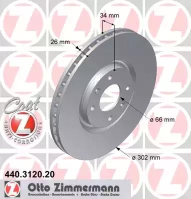 диск тормозной перед.! 302x26\ Citroen C4 1.6/2.0 04-16, Peugeot 308 1.6/2.0 08- 440.3120.20 ZIMMERMANN