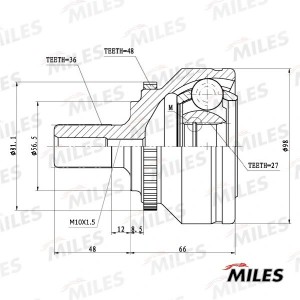 ШРУС наружный VOLVO C70/S60/S70/S80/V70 2.0-2.5 97-06 (с ABS) (GKN 303526) GA205 GA20507 MILES