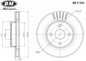 Диск тормозной передний вентилируемый 1шт.) BDV116 BDV116 BM MOTORSPORT