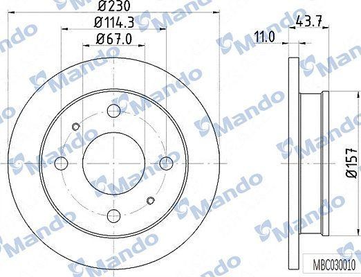Диск тормозной KIA Carens (02-) задний (1шт.) MANDO MBC030011 MANDO