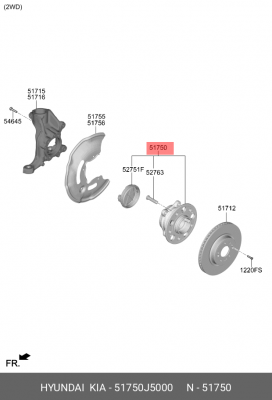Ступица HYUNDAI G70 (17-) KIA Stinger (17-) (2WD) передняя OE 51750J5000 HYUNDAI KIA