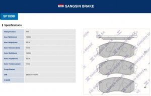 Колодки тормозные HYUNDAI Starex H-1 (07-) KIA Carnival (05-) передние (4шт.) SA SP1890 SANGSIN