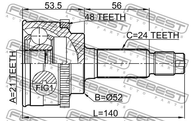 ШРУС наружный 21x52.5x24 KIA PICANTO 2011-2015 2210-TAATA48 2210TAATA48 FEBEST