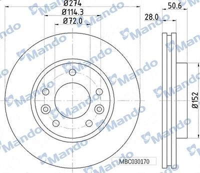 Диск тормозной KIA Picanto (04-) передний (1шт.) MANDO MBC030171 MANDO