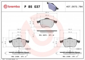 P85037 390 22=FDB1323=571982B !колодки дисковые п.\ Audi A6 97-02,VW Passat 1.6- P85037 BREMBO