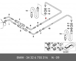 трубопровод тормозной !M10/M10-2817mm\ BMW 5 E39 34 32 6 755 316 BMW