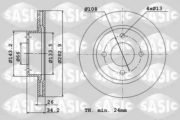 Диск тормозной комплект CITROEN BERLINGO +ESP/C3/C4/C5/ PEUGEOT 207/307/308 2464 2464W24J SASIC