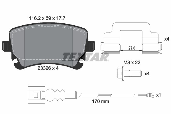 Колодки тормозные VW T5 (03-),Multivan (03-) задние (с датчиком) (4шт.) TEXTAR 2332602 TEXTAR