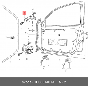 петля двери! левой верхняя\ Skoda Octavia/Superb 97-11 1U0 831 401 A VAG