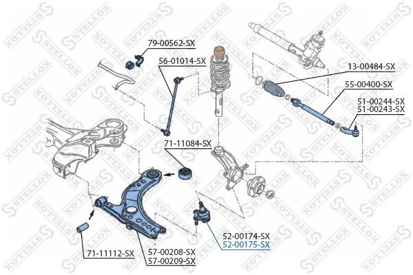 опора шаровая нижняя правая к-кт!\ VW Polo 1.2-1.6/1.4-1.9TDi 01> 52-00175-SX STELLOX