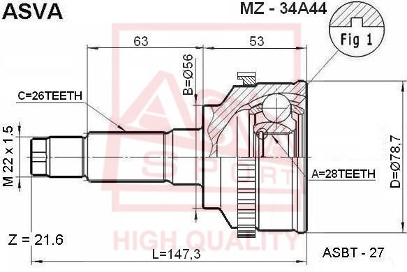 ШРУС НАРУЖНЫЙ 28x56x26 [12] MZ34A44 MZ-34A44 ASVA