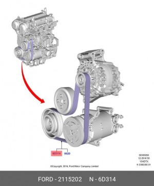 Ремень приводной поликлиновой 6PK1027 FORD Focus 3 комплект OE 2 115 202 FORD
