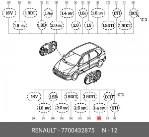 7700432875 Эмблема молдинга 1 4 16V 7700432875 RENAULT