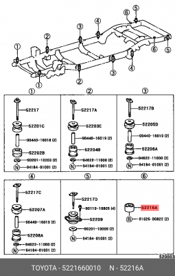 подушка рамы кузова!\ Toyota Land Cruiser, 96> 52216-60010 TOYOTA