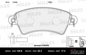 Колодки тормозные передние (без датчика) (Смесь Semi-Metallic) (Peugeot 206/306  E100200 MILES