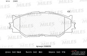 Колодки тормозные передние (Смесь CERAMIC серия PRO) LEXUS IS220/IS250 05- (TRW  E500313 MILES