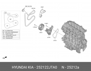 Ремень приводной поликлиновой 6PK1600 HYUNDAI KIA OE 252122JTA0 HYUNDAI KIA