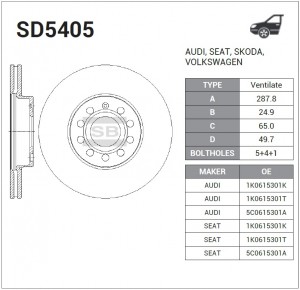 Диск тормозной передний SKODA OCTAVIA (5E) SD5405 SD5405 SANGSIN