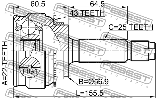 ШРУС внешний MITSUBISHI LANCER CS 2000-2009 0410-CSA43 0410-CSA43 FEBEST