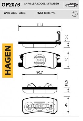 колодки дисковые задние!HAGEN\ Mitsubishi Outlander/Lancer 2.4/3.5i/2.4D 4WD 06> GP2076 HAGEN
