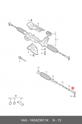 наконечник рулевой левый!\ VW Caddy 03>/Passat 05>/Touran 03> 1K0 423 811 K VAG