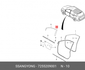 Наклейка двери SSANGYONG Actyon (06-),Kyron (05-),Actyon Sports (06-) передней л 7255209001 SSANG YONG