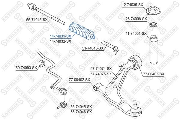 пыльник рейки рулевой!\ Nissan X-Trail (T30) 2.0/2.2dCi 01> 14-74031-SX STELLOX