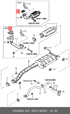Прокладка KIA Bongo3 (06-) (2.5),Sportage (98-) трубы приемной OE 0K01140305 HYUNDAI KIA