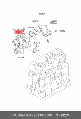 Турбокомпрессор HYUNDAI HD65,78,County дв.D4DD ЕВРО-3 OE № 2823045500 HYUNDAI KIA