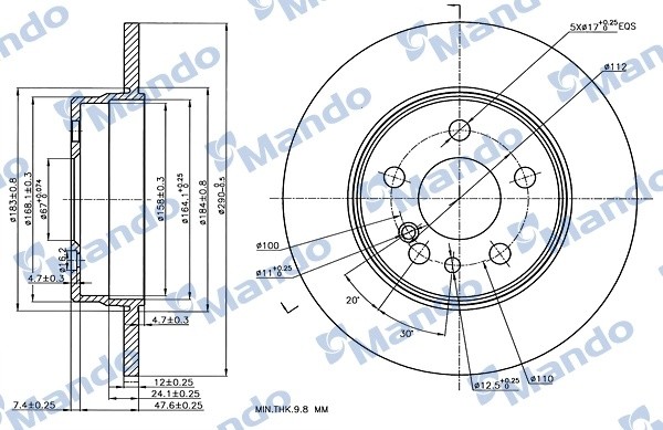 Диск тормозной MERCEDES (W140) задний (1шт.) MANDO MBC035115 MANDO