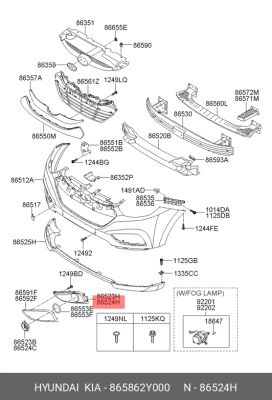 РЕШЕТКА П/Т ФАРЫ 86586-2Y000 865862Y000 HYUNDAI KIA