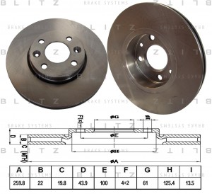 Диск тормозной передний вентилируемый RENAULT Logan/Sandero/19/Clio/Megane 08- B BS0187 BLITZ