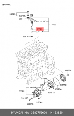 Кольцо уплотнительное HYUNDAI HD65,78,120,БОГДАН дв.D4GA,D6GA форсунки OE 3382752000 HYUNDAI KIA
