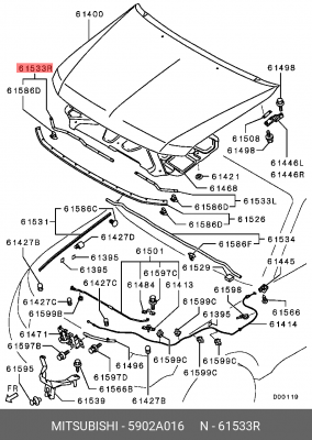 уплотнитель капота! передний правый\ Mitsubishi Pajero/Montero V8/V9 07> 5902A016 MITSUBISHI