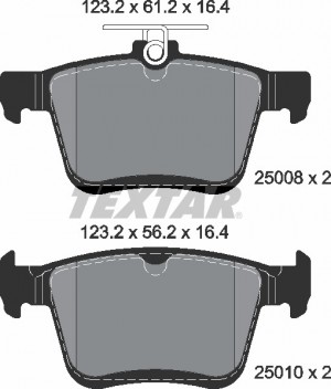 Колодки тормозные VW Golf 7 AUDI A3 (12-),TT (14-) задние (4шт.) TEXTAR 2500801 TEXTAR