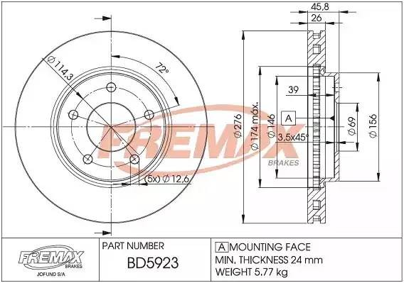 диск тормозной передний!\ Mitsubishi Lancer 1.5/1.8/2.0 Di-D 08> BD5923 FREMAX