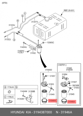 Стакан HYUNDAI HD65,78,120,County,Universe дв.D4DD/GA,D6GA/CC38 водосборный сепа 31943-87000 HYUNDAI KIA