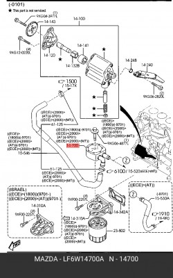 ОХЛАДИТЕЛЬ МАСЛА В БЛОКЕ МАСЛЯНОГО ФИЛЬТ  LF6W14700A LF6W-14-700A MAZDA