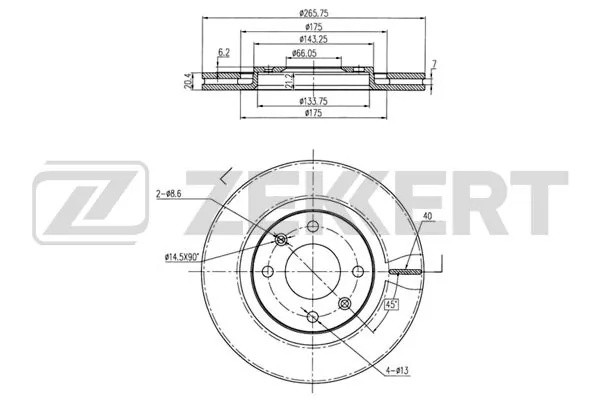 Диск тормозной PEUGEOT 206 передний (1шт.) ZEKKERT BS-5113 ZEKKERT
