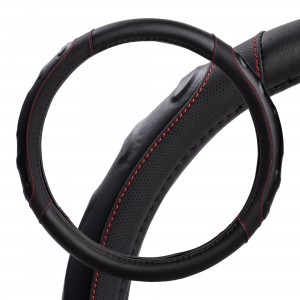 Оплетка на руль, искусст. кожа, рельефная, черная, красн. прошивка, 38 см/М (AWS AWS-LI-22M AIRLINE