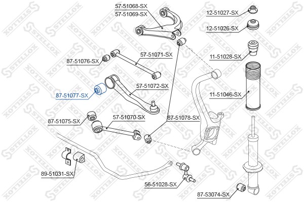 сайлентблок зад. рычага пер.!\Hyundai Sonata EF 99-01, KIA Magentis 01> 87-51077-SX STELLOX