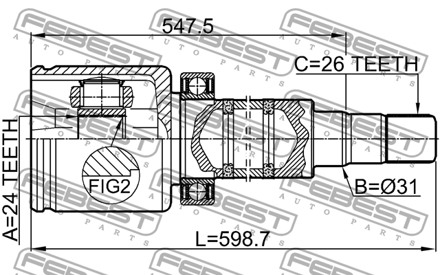 ШРУС внутр правый подходит для VOLVO V50 2004-2011 2711-V70RH 2711-V70RH FEBEST