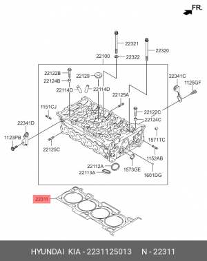 прокладка ГБЦ! (0.5mm)\ Hyundai Tucson/Sonata/ix35 G4KD 2.0 09> 2231125013 HYUNDAI