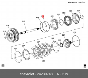 24230748 Уплотнительное кольцо поршня сцепления АКПП / Chevrolet 08~ 24230748 GENERAL MOTORS