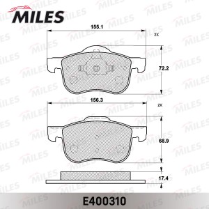 Колодки тормозные передние (без датчика) (Смесь Low-Metallic) (VOLVO S60/S70/S80 E400310 MILES